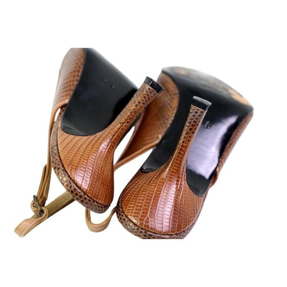 Pancaldi BROWN REAL LEATHER SNAKE MID HEEL POINTED BUCKLE SLINGBACK SHOES Sz 8B - Picture 12 of 12